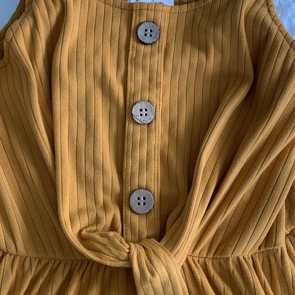 JENNA & JESSIE Girl’s Goldenrod Ribbed Tank Dress Waist Tie Button Accent 8 GIRL - Picture 4 of 10